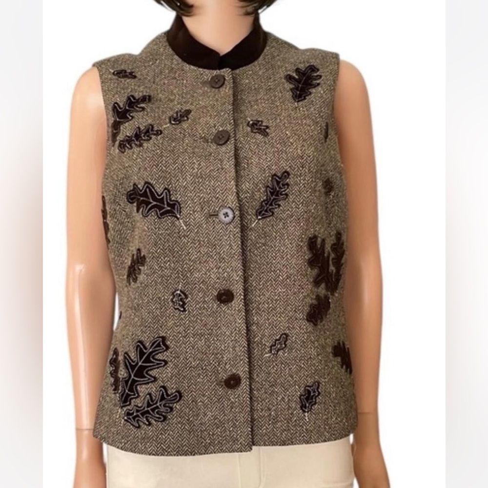 Talbots Brown Herringbone Leaf Vest